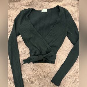 Black Ribbed Wilfred Wrap Top